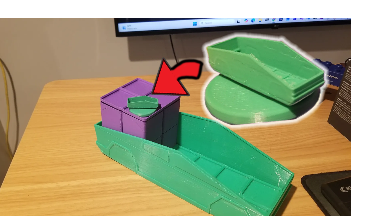Crash Derby Cars Cybertruck Dumpster (1:6-7'sh Gridfinity container)