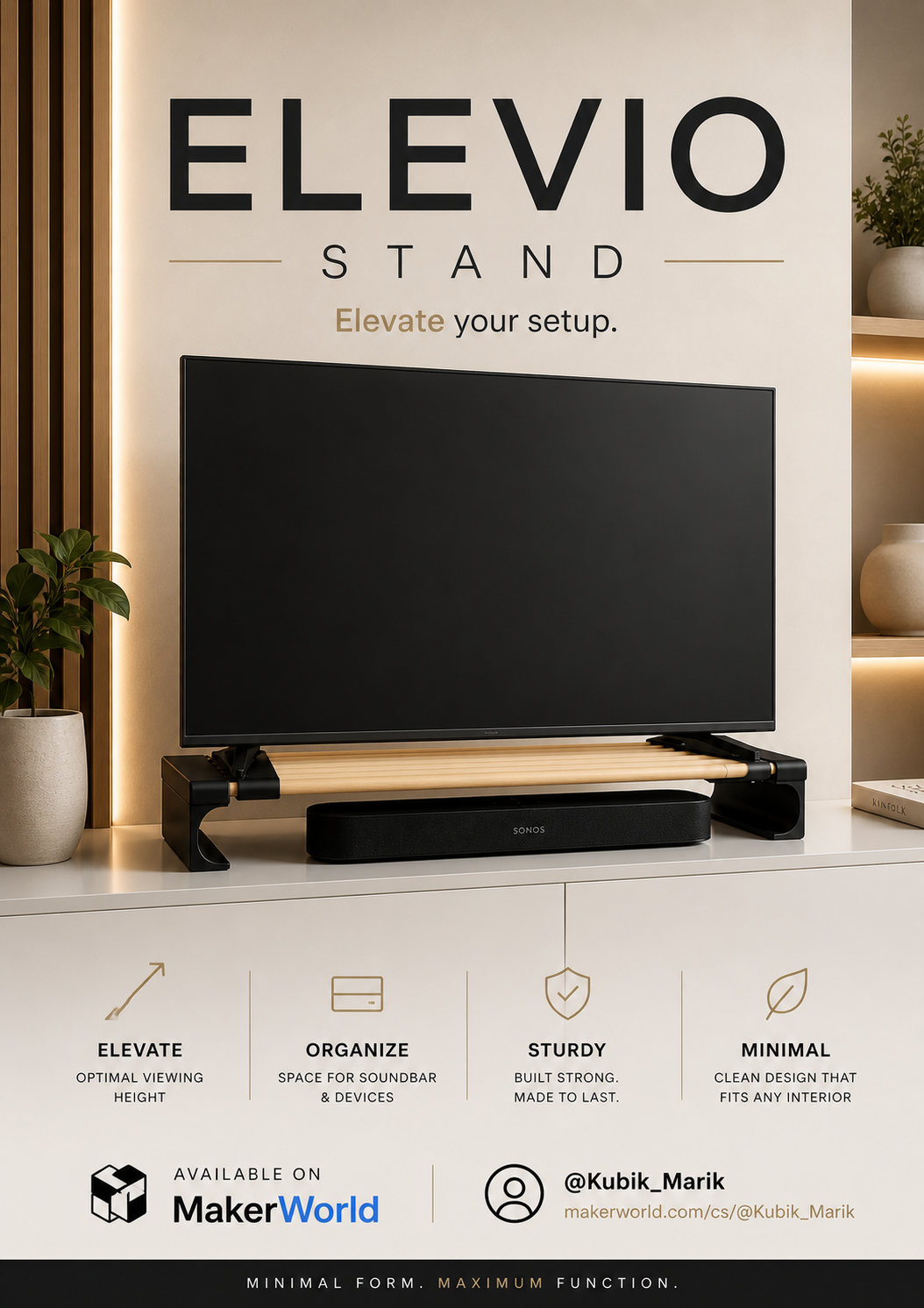 Elevio Stand – Minimalist TV Riser & Organizer