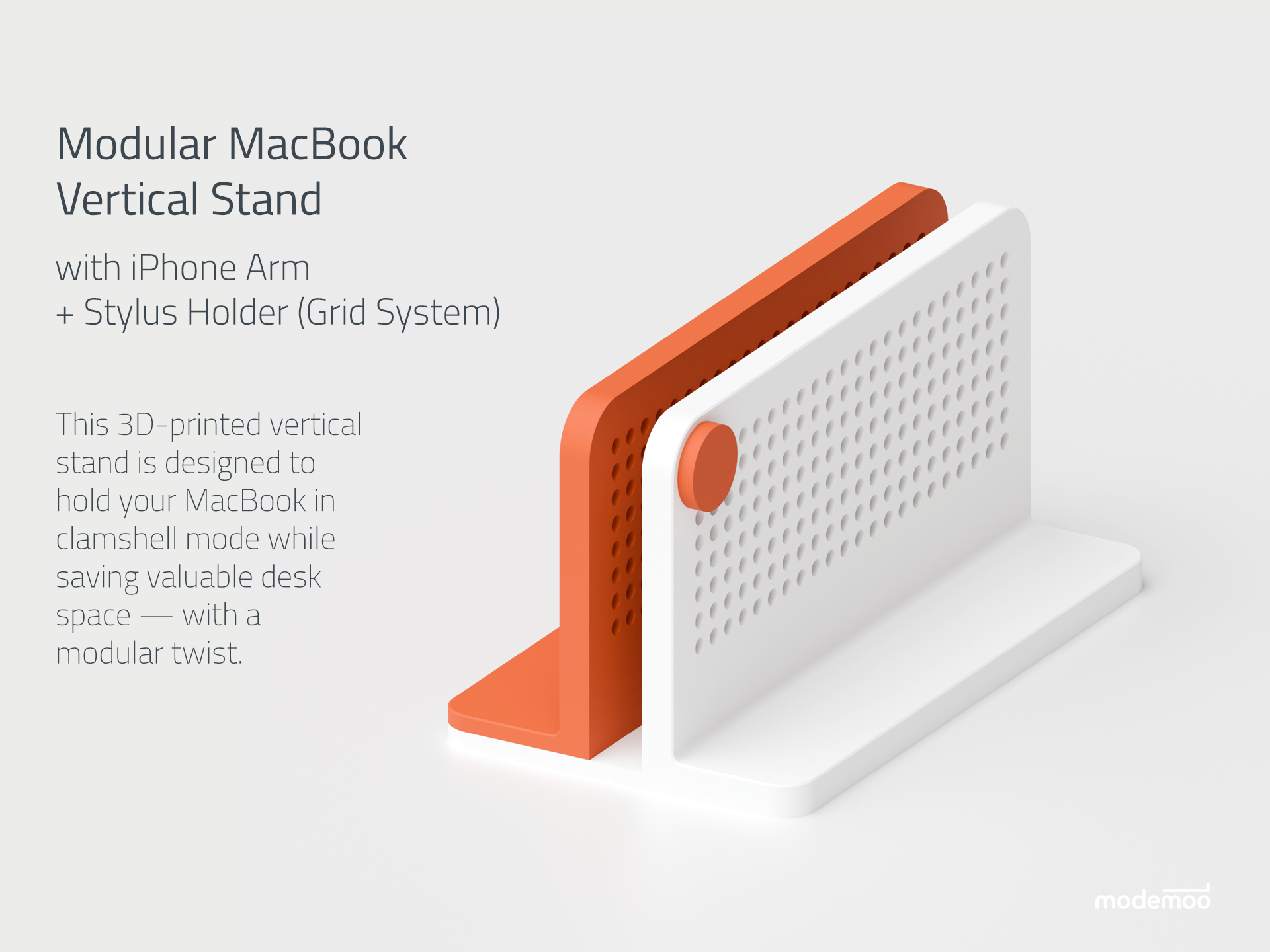 Modular MacBook Vertical Stand – with iPhone Arm + Stylus Holder (Grid System)