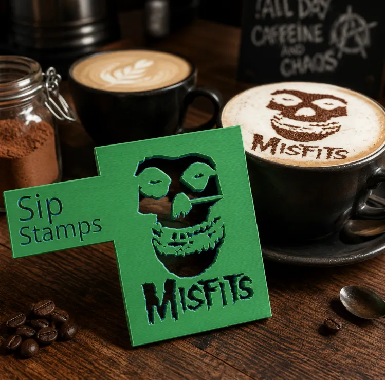 SipStamp – Misfits Fiend Skull Coffee Stencil by GIVEMHEVN