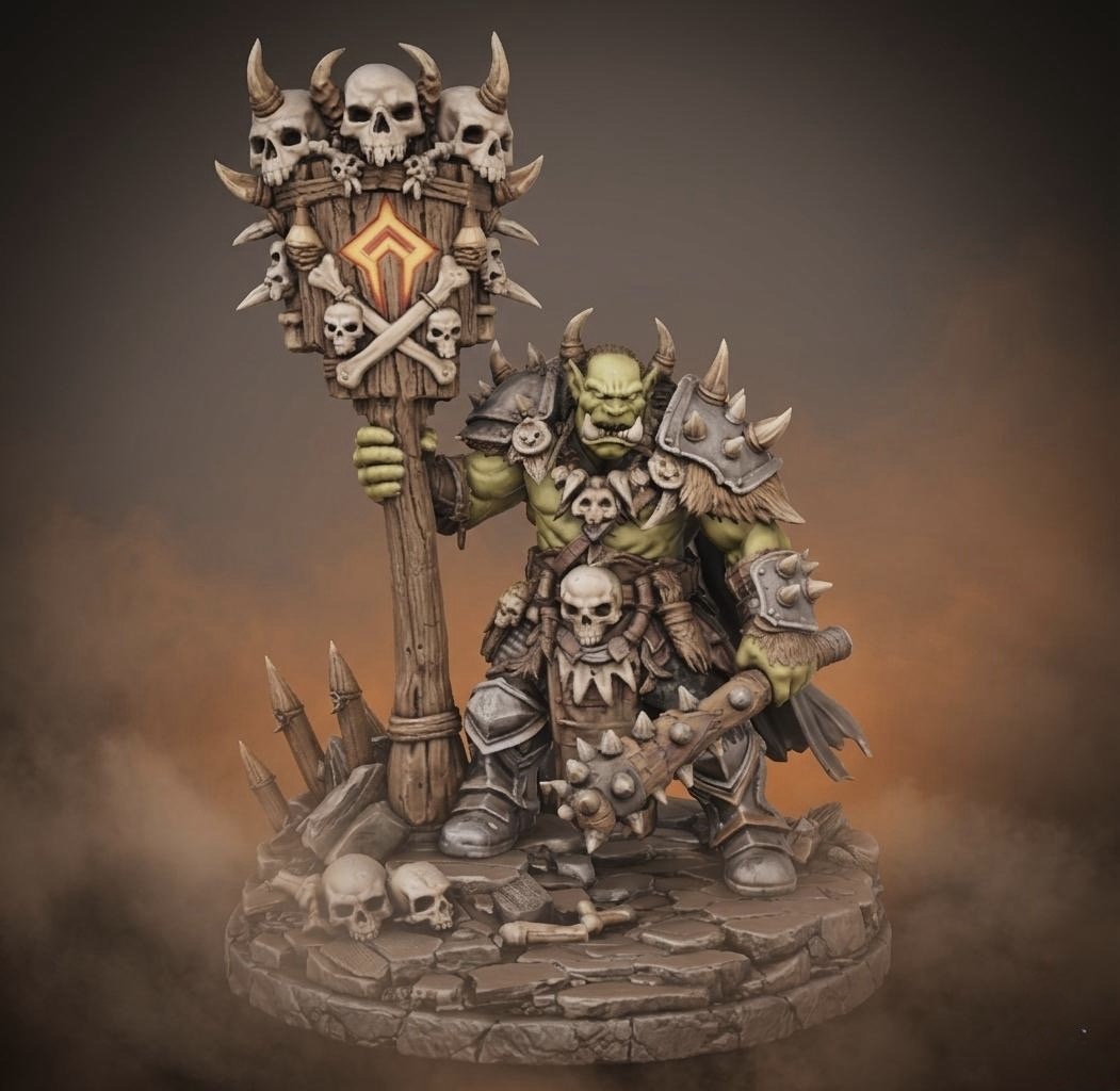 Bloodbound Realms – Orc – Totemward Shaman (Dark Fantasy 3D Printable Miniature STL)