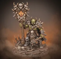 Vhorlath Realms – Orc – Ashen Totemward Shaman (Dark Fantasy 3D Printable Miniature STL)