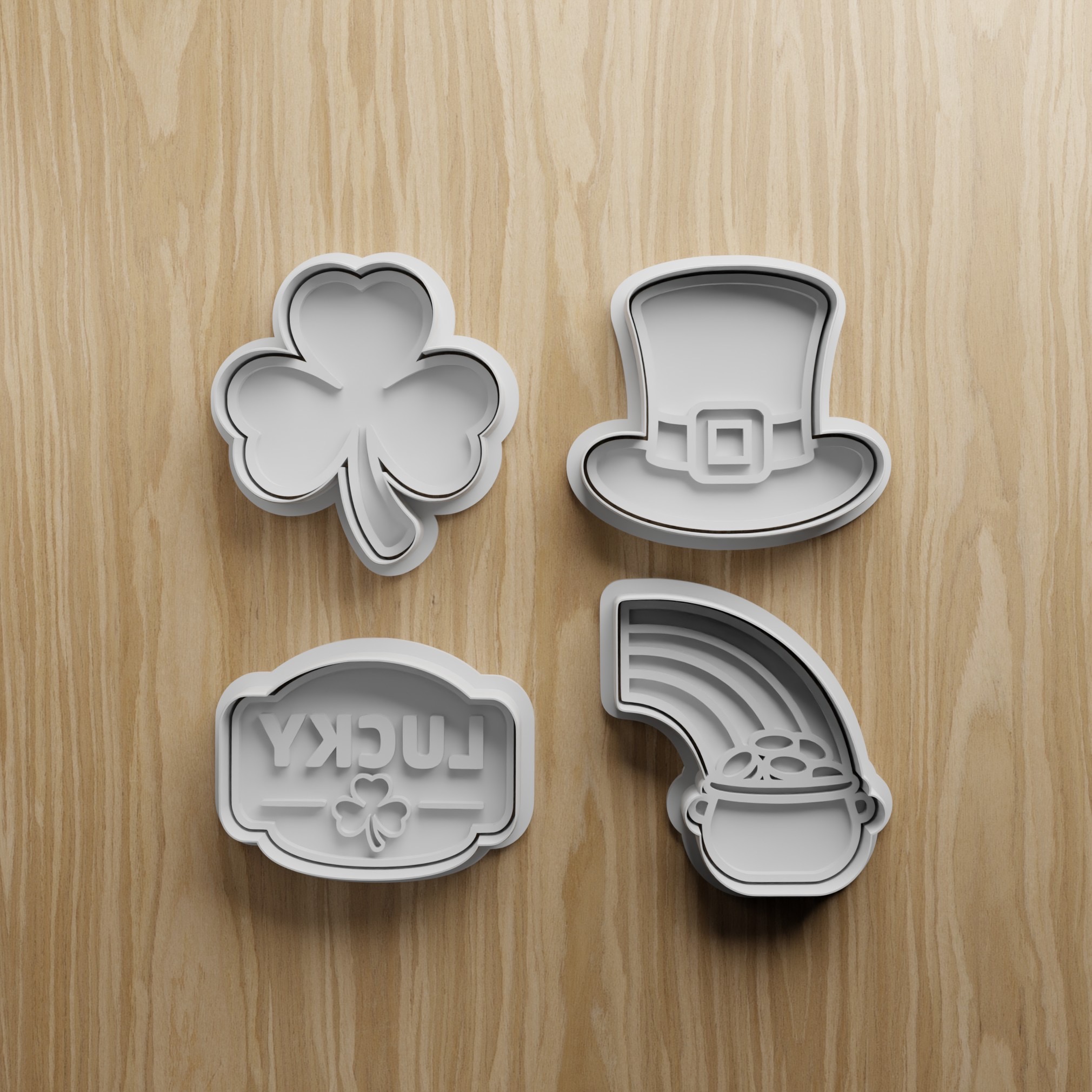 St. Patrick’s Day Cookie Cutter STL Bundle | Clover Hat Rainbow Fondant Cutter Set | 3D Printable
