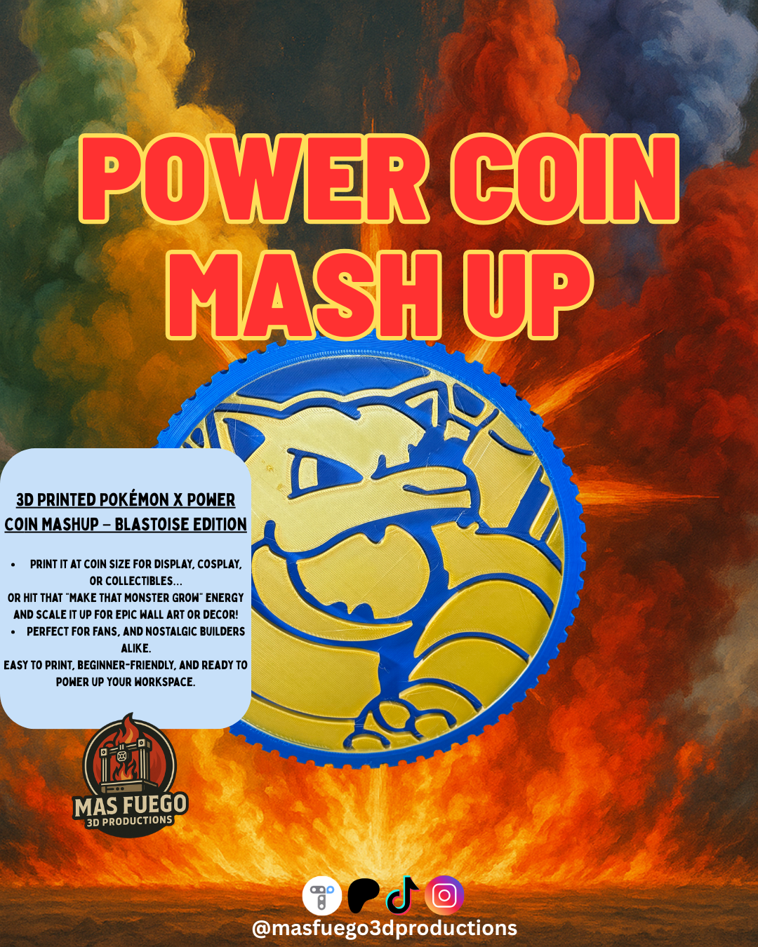 Blastoise Power Coin - Mas Fuego 3D Productions