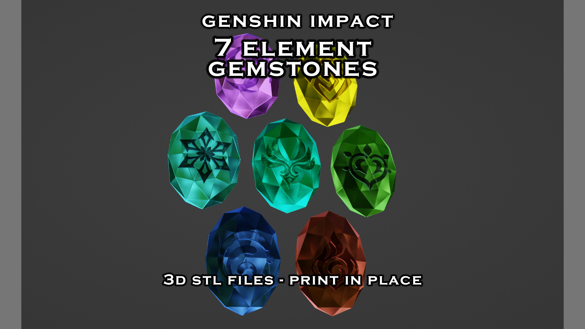 Genshin Impact Gemstones 7 Element -- Print Ready