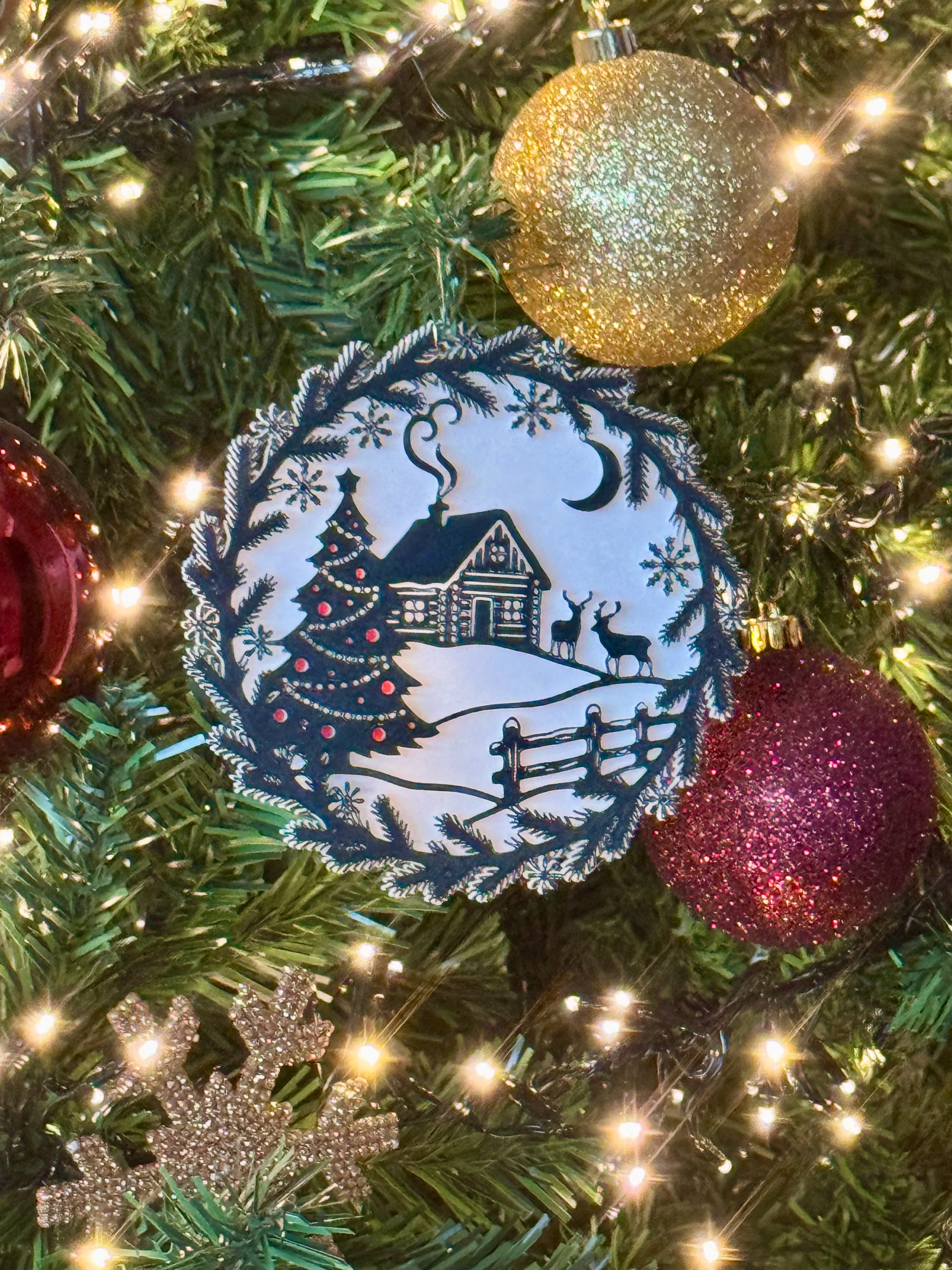 Winter landscape tree Chrismas ornament