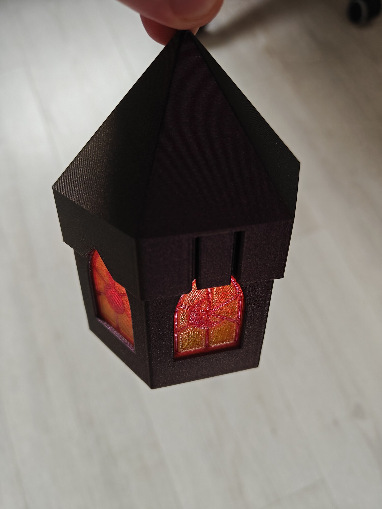 Wizard Lantern — stained-glass LED tealight lantern with six slide-in panes