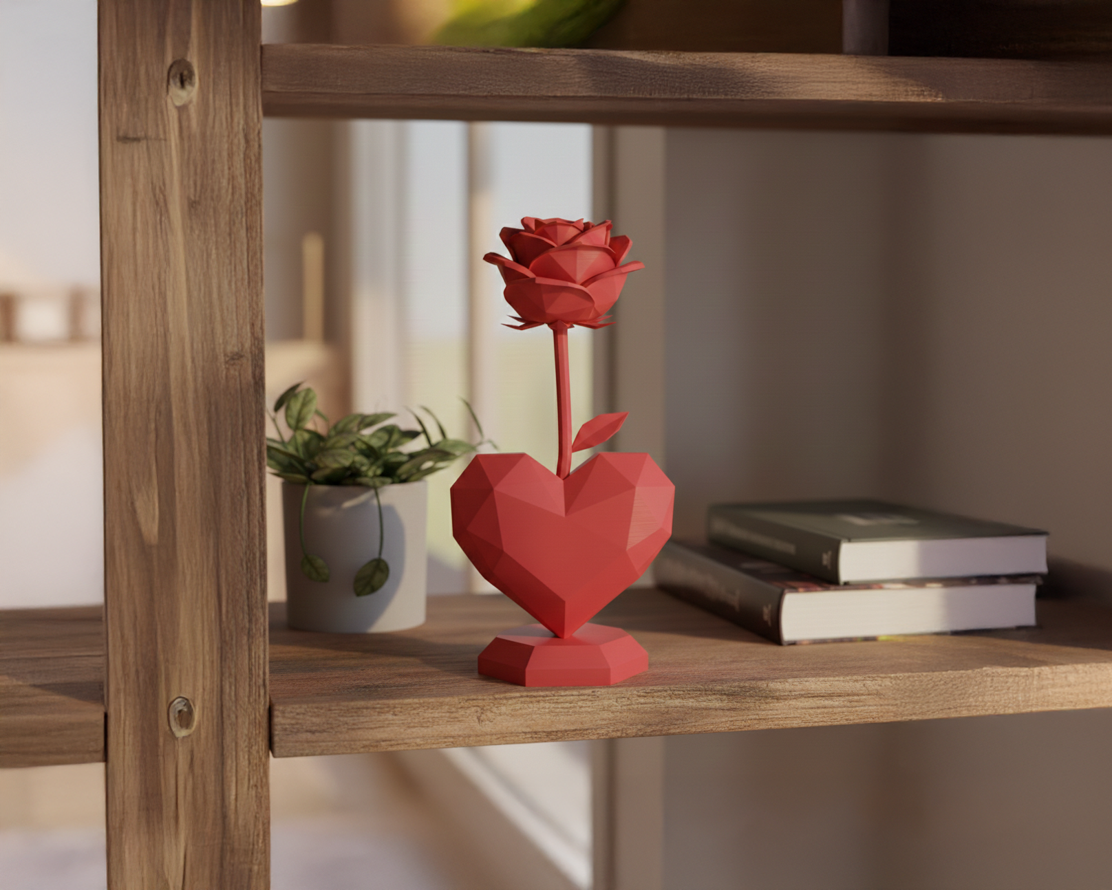 Lowpoly Rose with Heart Stand - Valentine's Day Decor