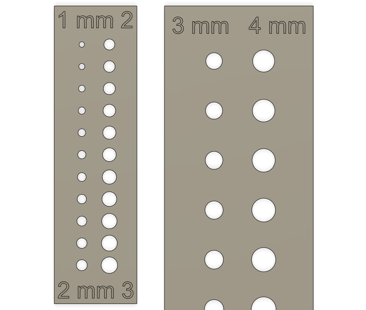 Metric self tap hole test - M2/M2.5/M3/M4 (1 to 5 mm)