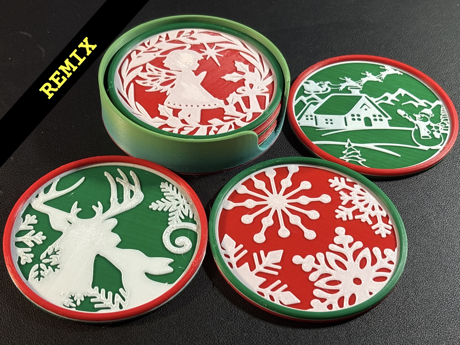 Christmas themed coasters with holder
