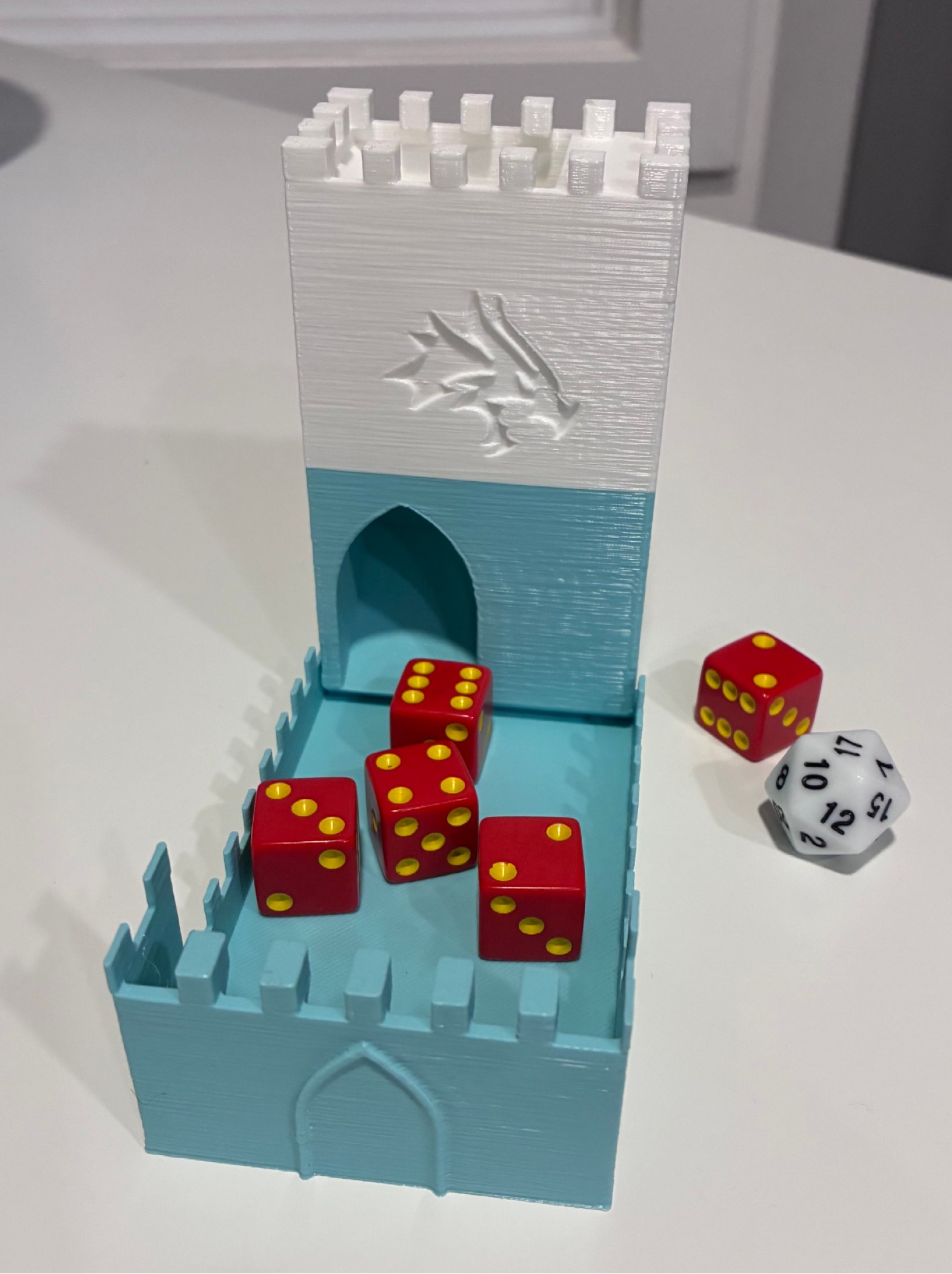 Micro Dice Tower and storage: flip-open print-in-place