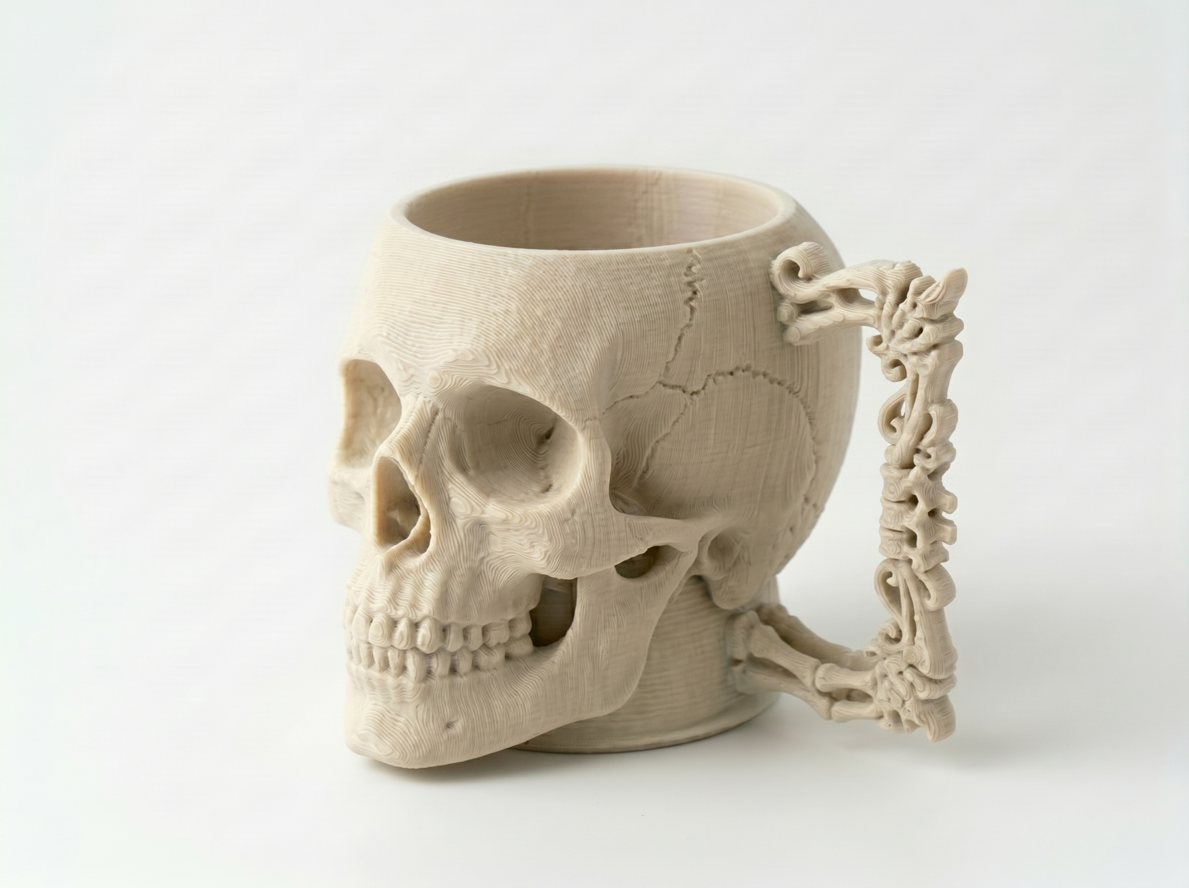 Skull Mug with Ornate Skeleton Handle - Gothic Coffee Cup