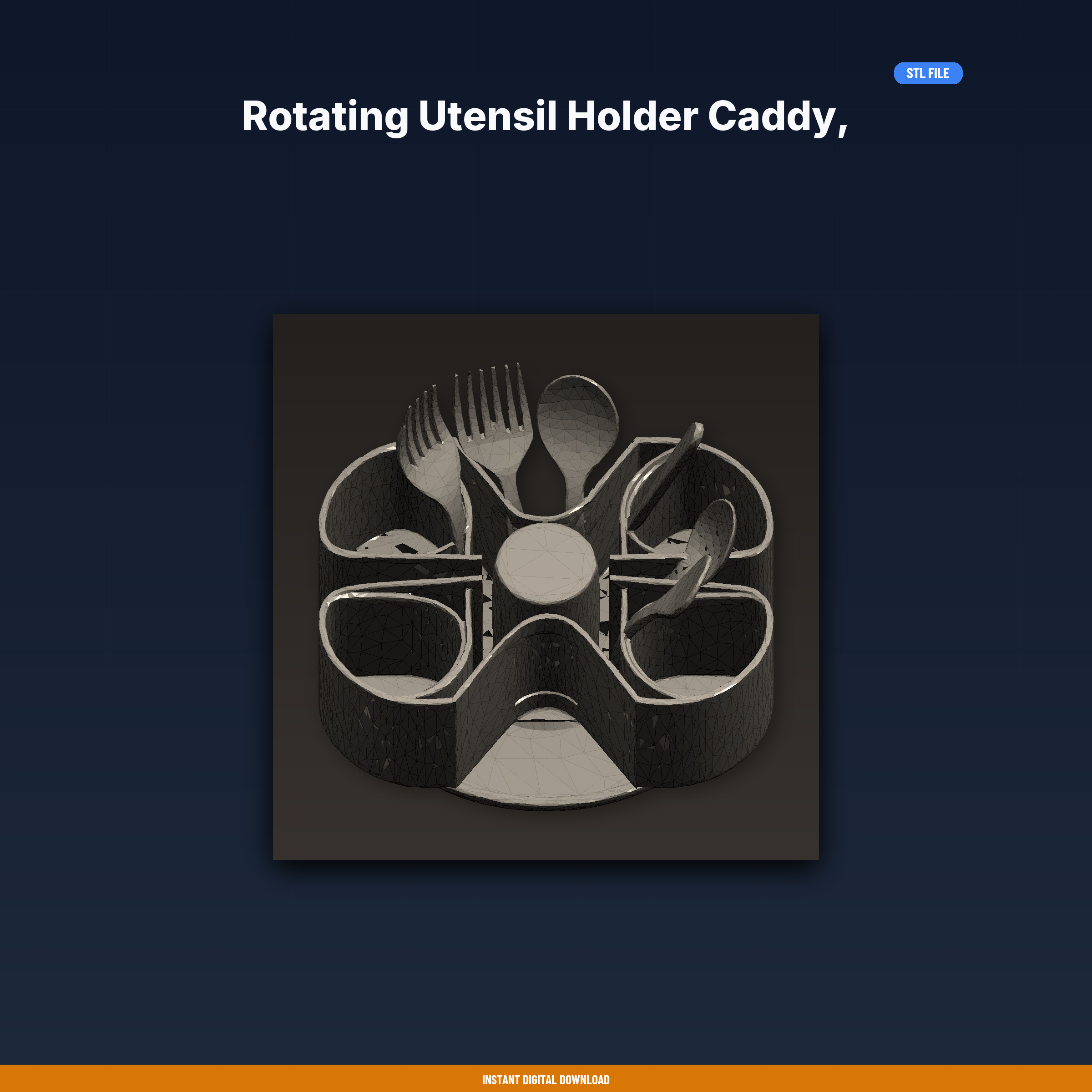Rotating Utensil Holder Caddy, Multiple Compartments, Drip Tray, - 3D Printable STL File