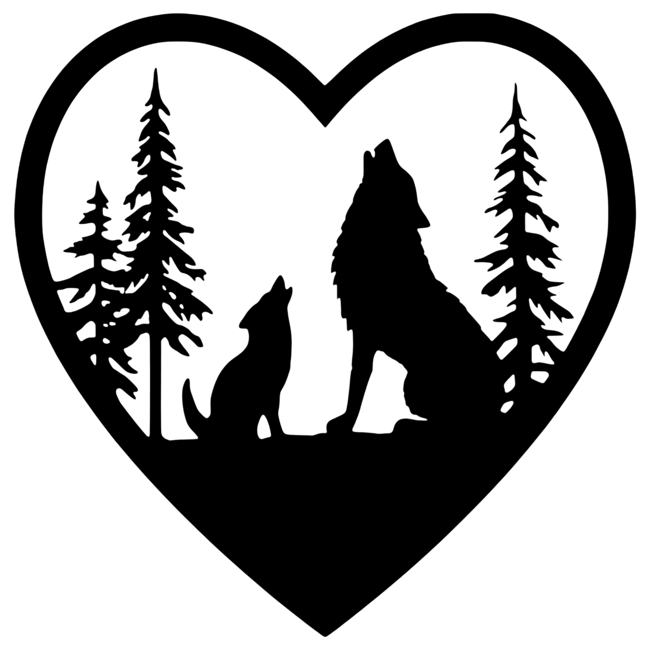 Two wolves howling wall