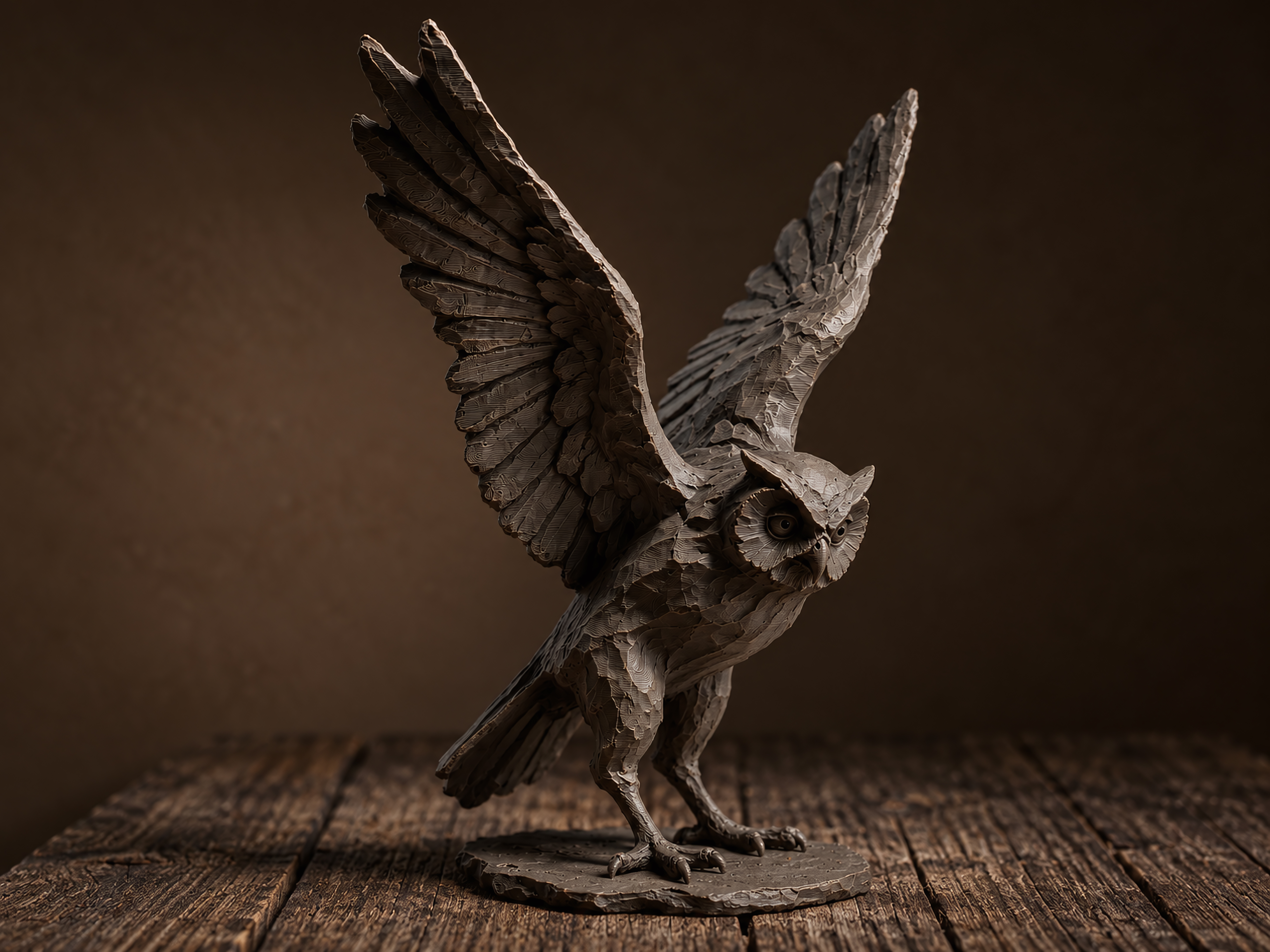 Eule auf Platform - Flügel Oben