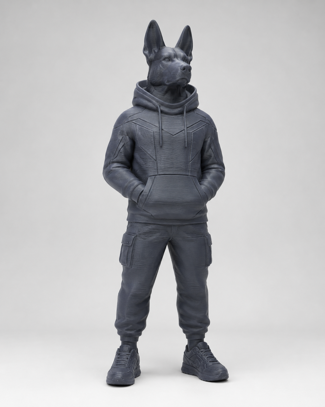 Anthropomorpher Hund in Techwear-Outfit