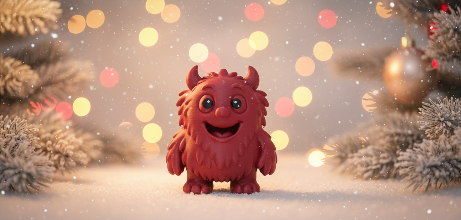 Smiling Furry Horned Monster Christmas Figurine