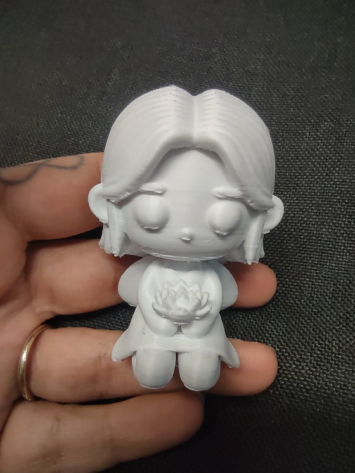 Chibi Lotus Fairy Holding Flower Magical Garden Figurine