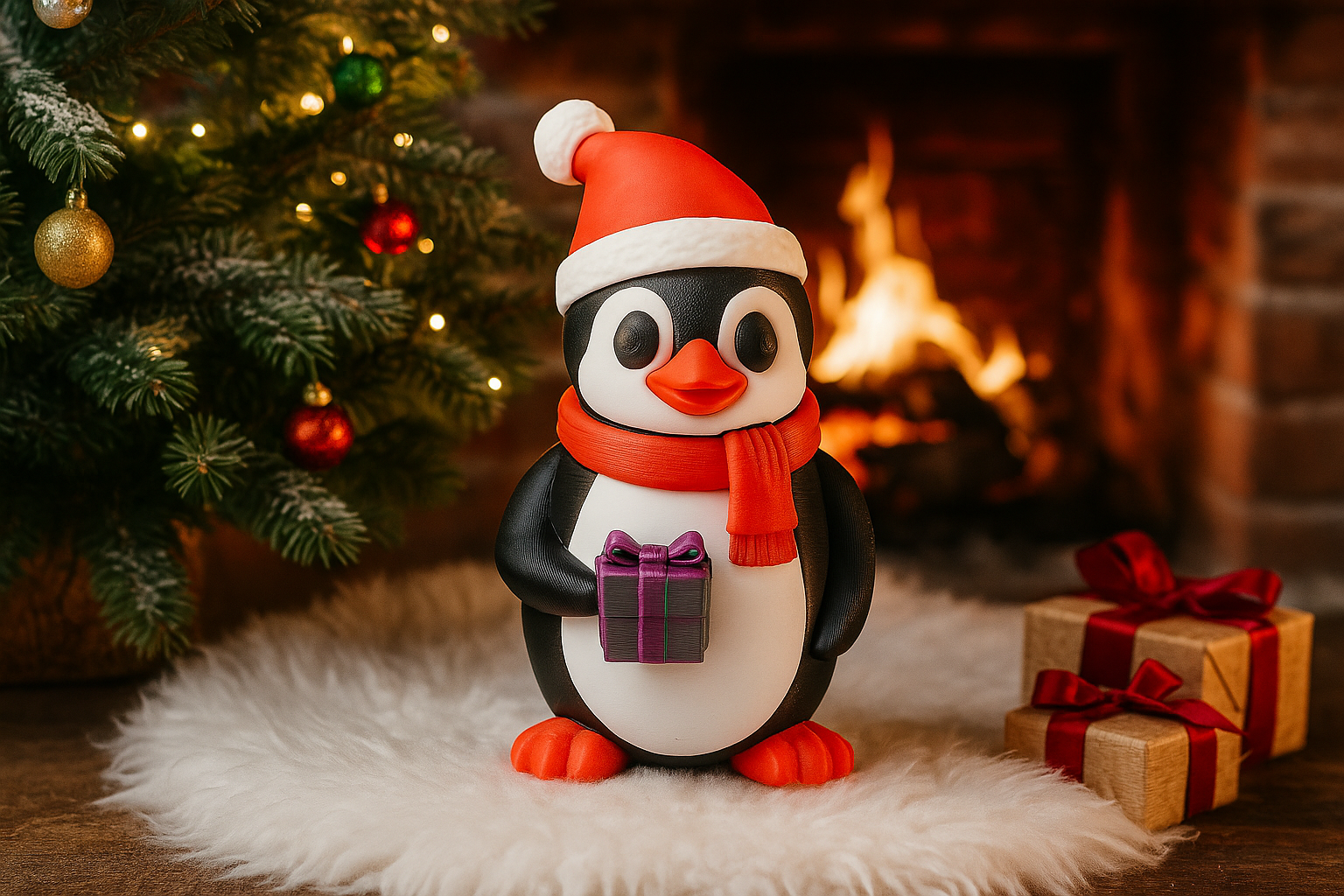 Festive Santa Penguin Figurine