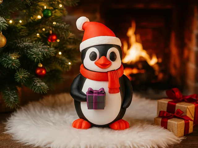 Festive Santa Penguin Figurine