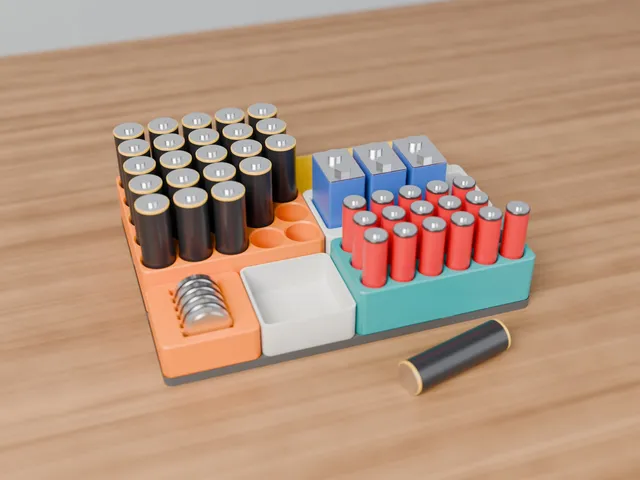 Gridfinity Battery Organizer - AA AAA 9V CR2032, No Supports