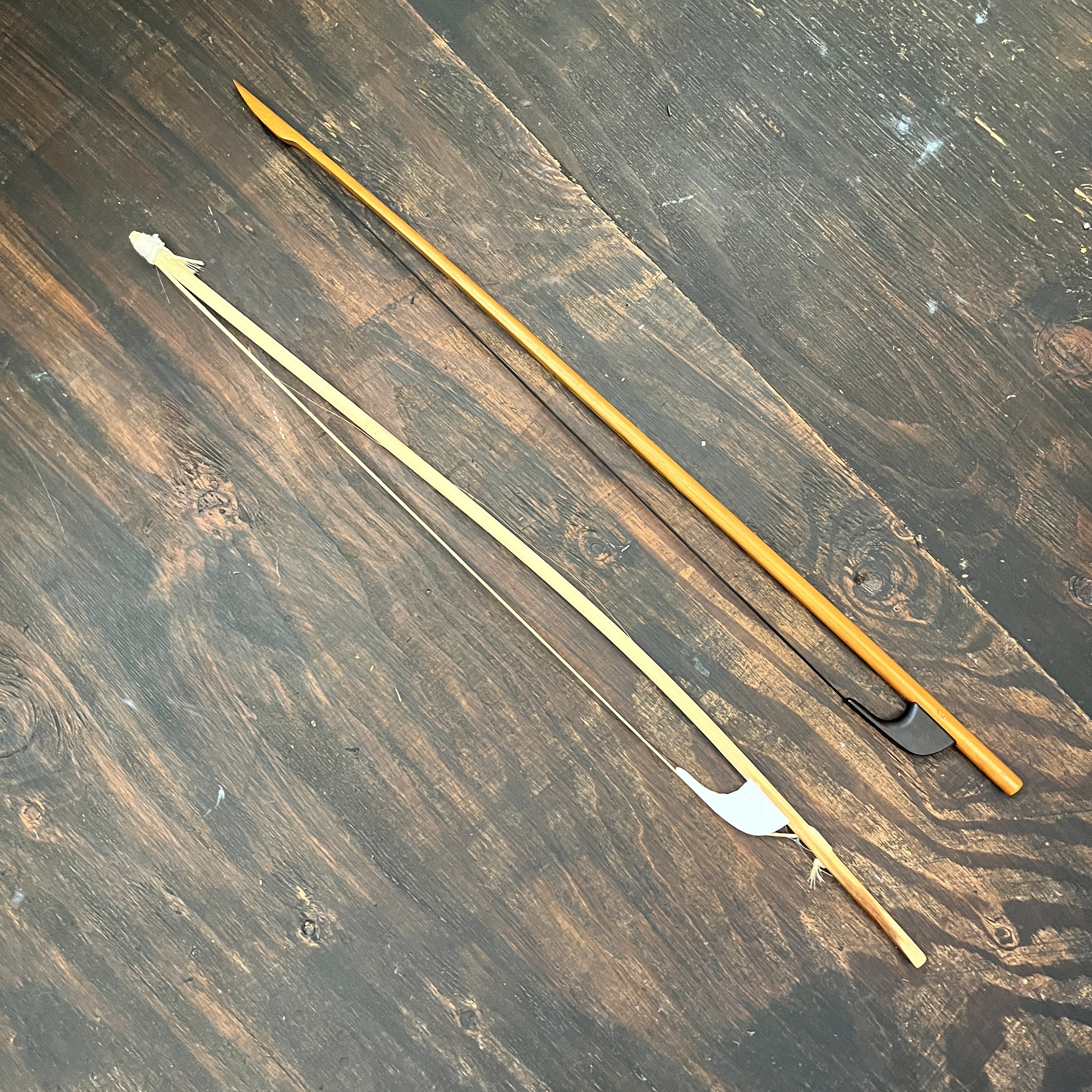 Clip-in style treble viol (viola da gamba) bow - can make one for yourself from home depot materials and this!