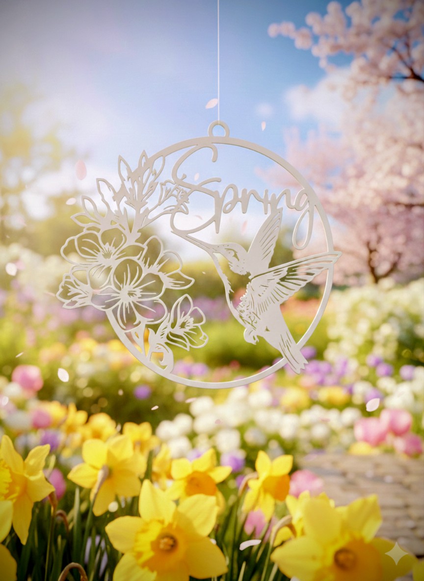 Frühlingszauber: Kolibri & Blüten Fensterbild 3D model