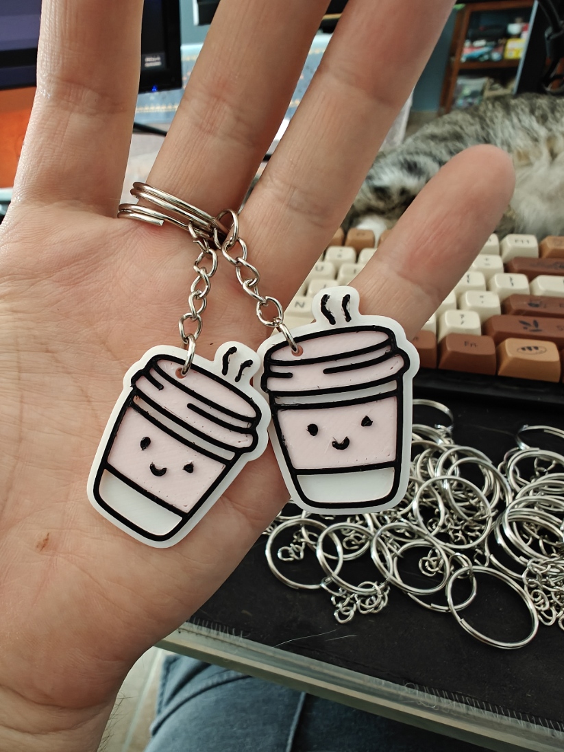 Cute coffee cup keychain | Easy color swap (No MMU/AMS)