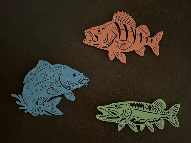 Freshwater Fish Wall Art Set – Pike, Perch & Carp with Hidden Keyhole Mounts