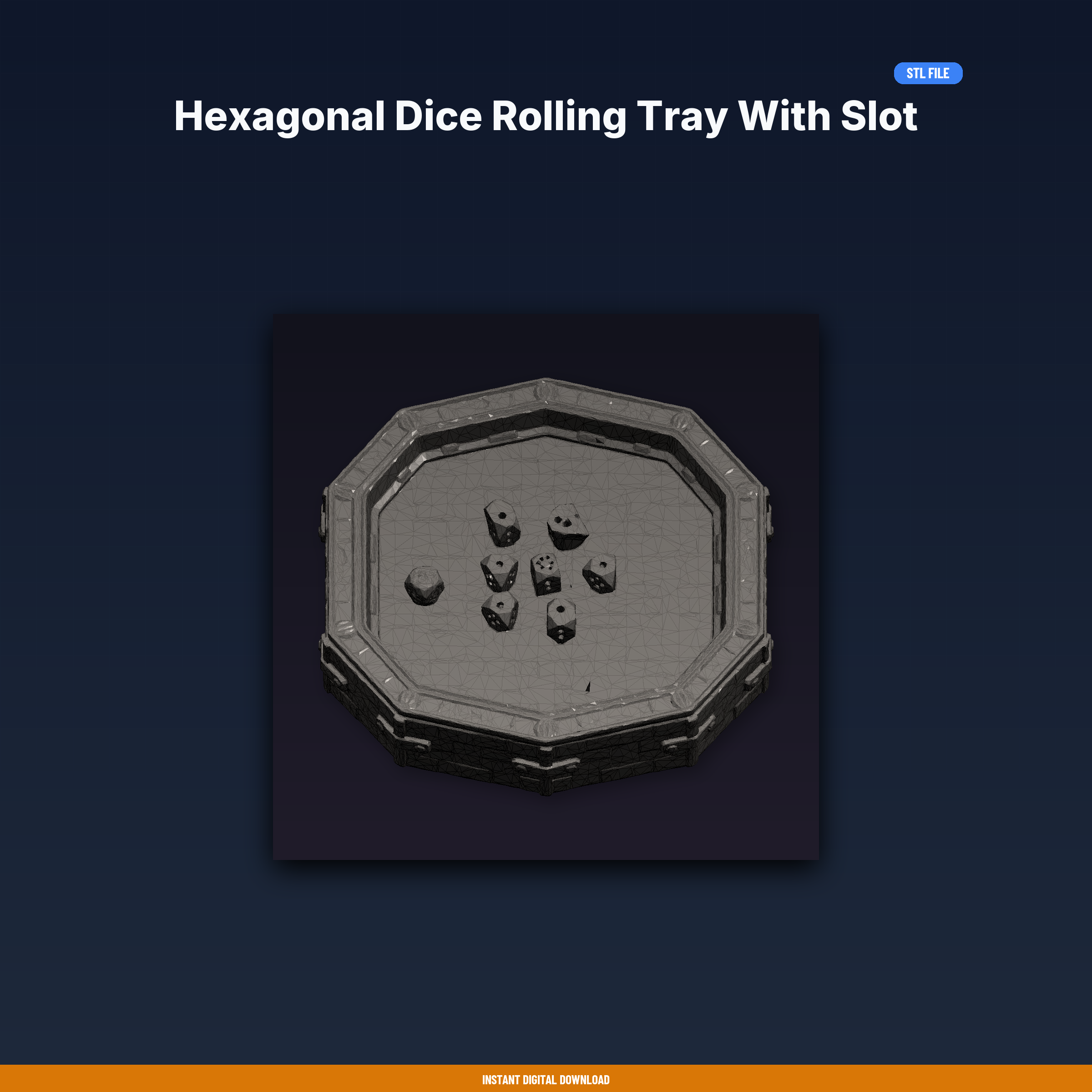 Hexagonal Dice Rolling Tray With Slot For Dice Tower, Raised - 3D Printable STL File