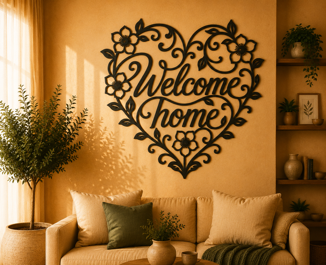 Welcome Home Heart Floral 2D Wall Art