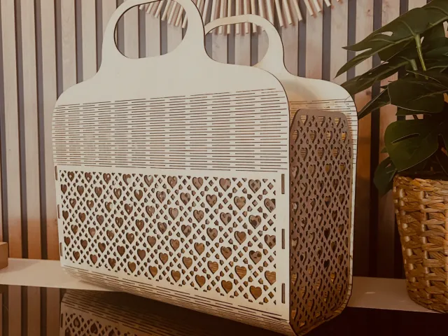 Laser Cut Wooden bag with Heart Pattern