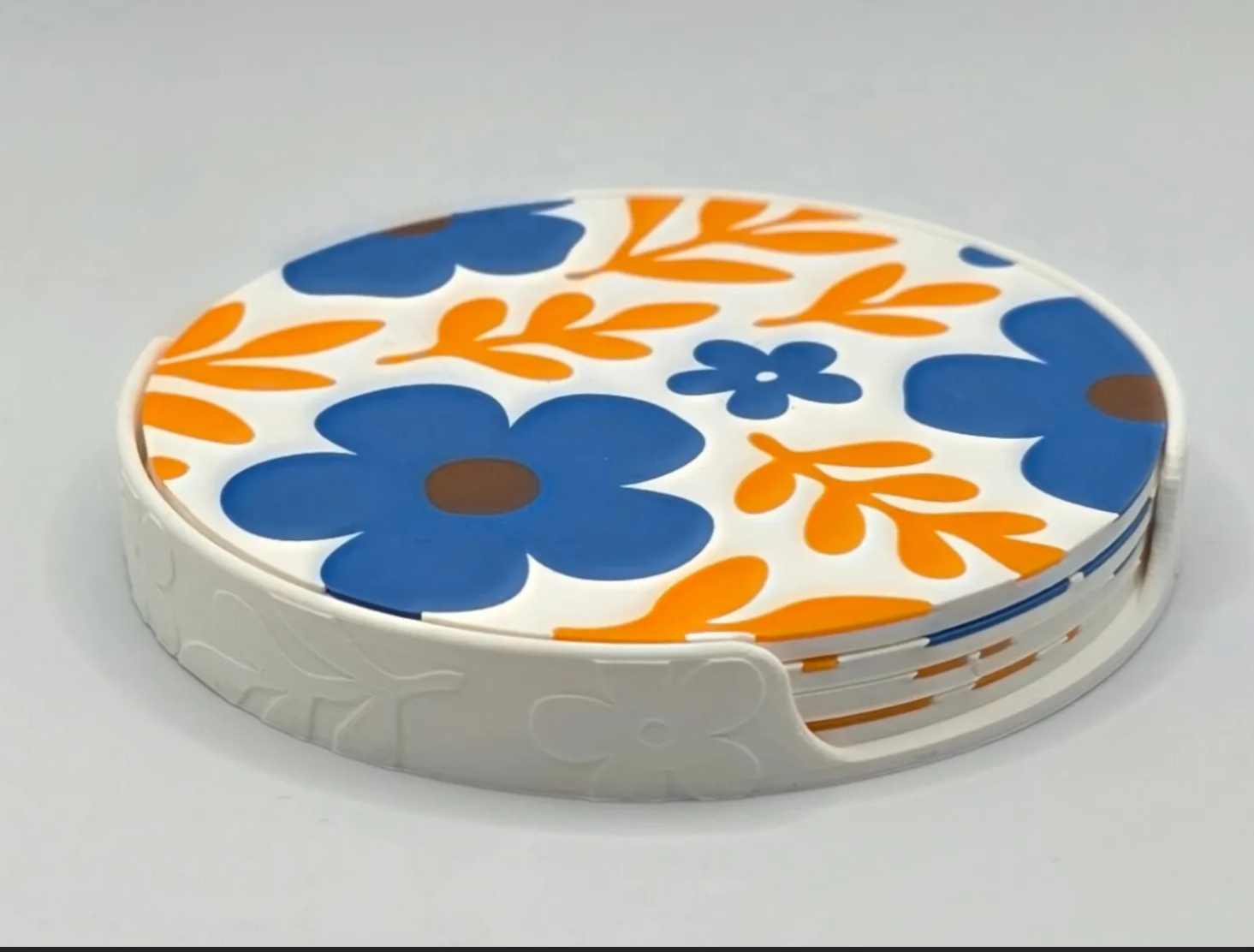 Blomma Coaster Set – 4 Floral Coasters with Holder
