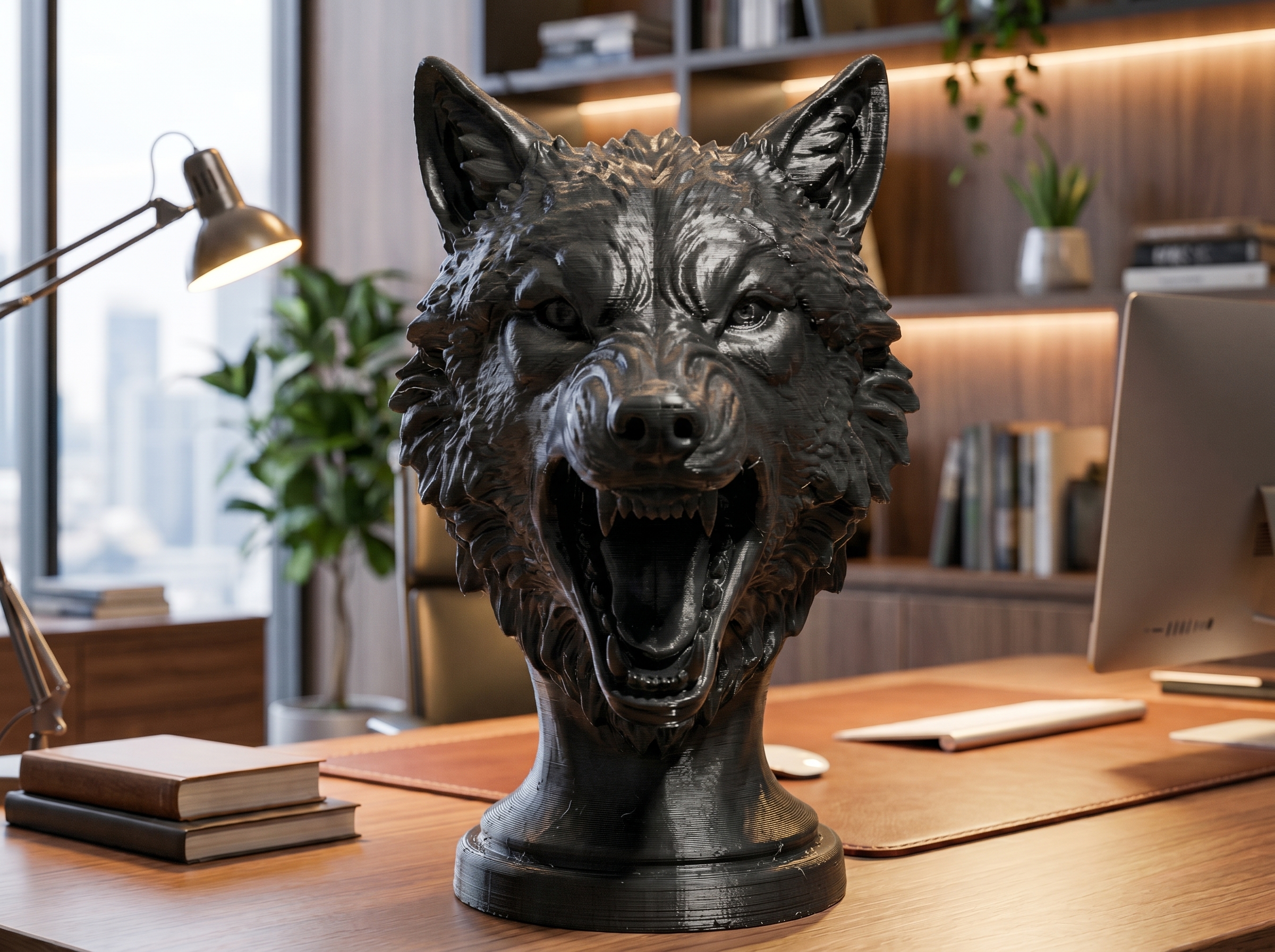 Snarling Wolf Bust - Dramatic Wolf Head Sculpture