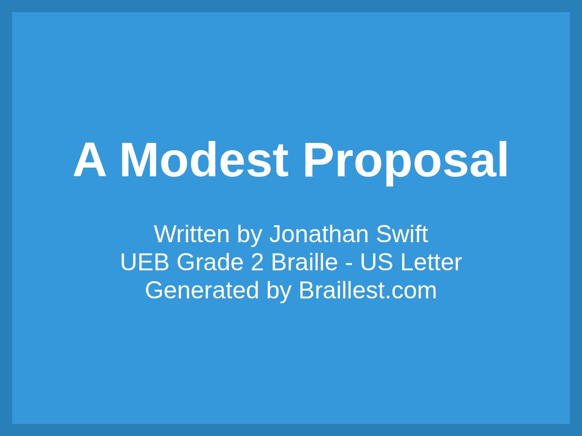 A Modest Proposal by Jonathan Swift