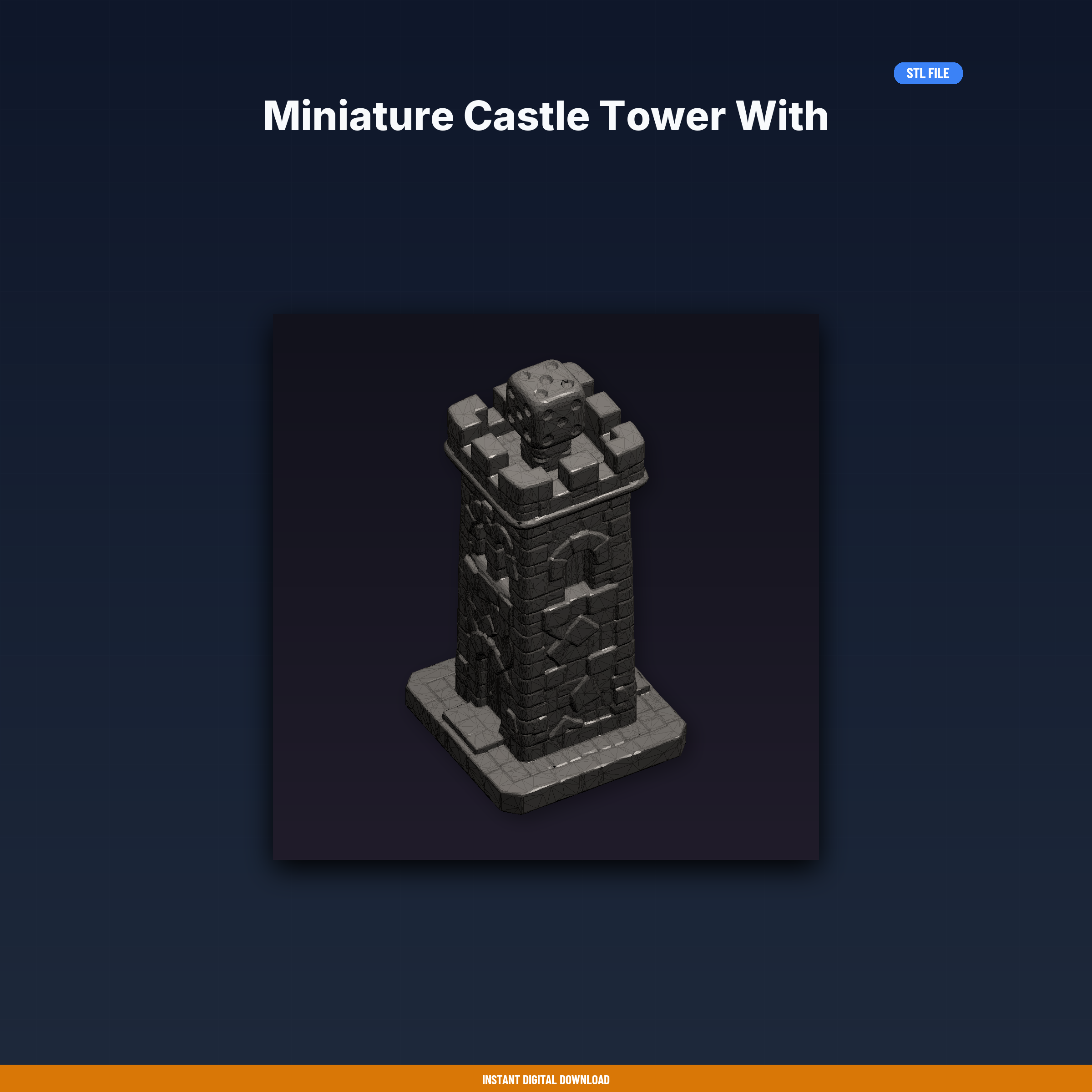 Miniature Castle Tower With Battlements, Dice Entry At Top, Exit - 3D Printable STL File