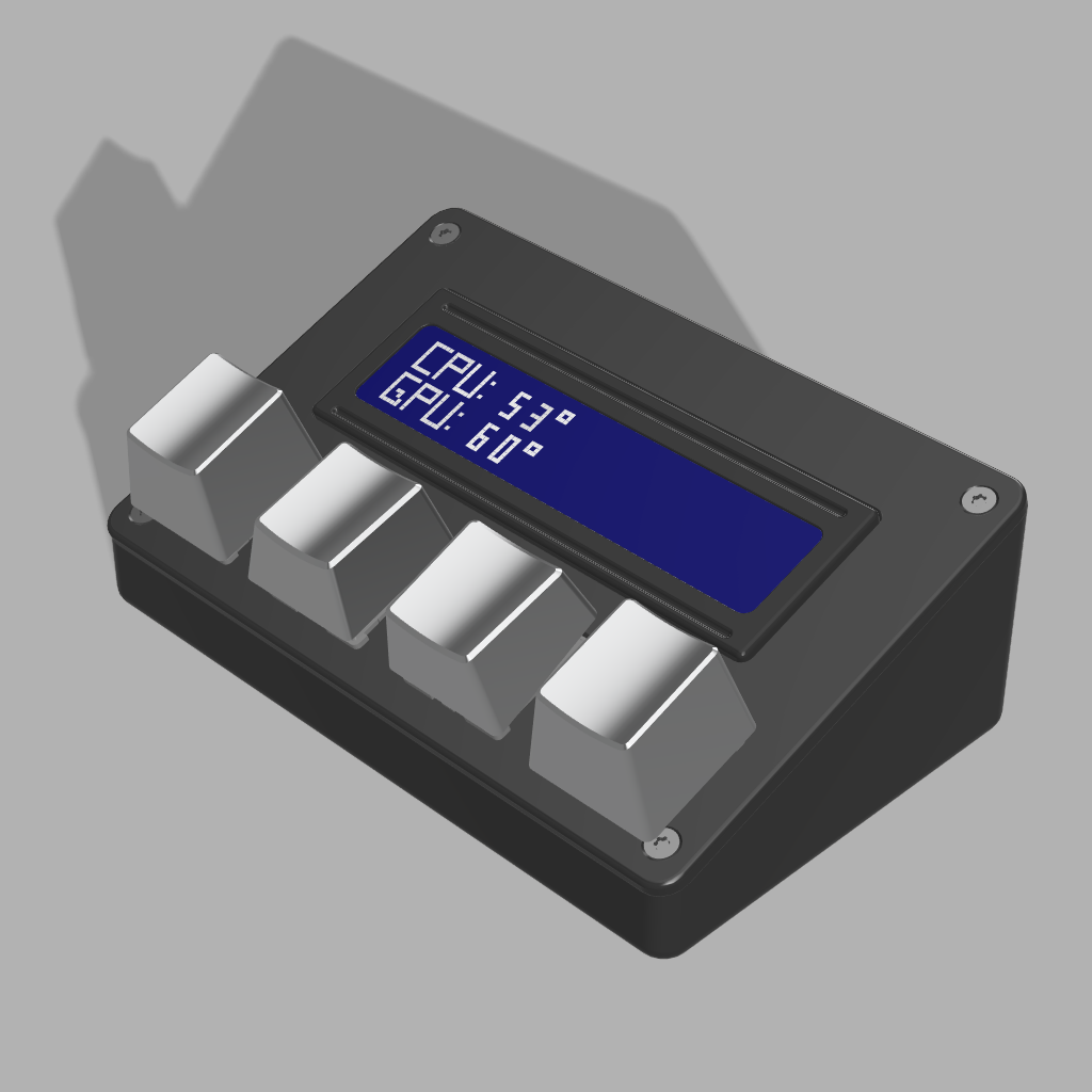 Macro Keyboard with CPU & GPU Temperature Display (ESP32-C3 + 16x2 LCD)