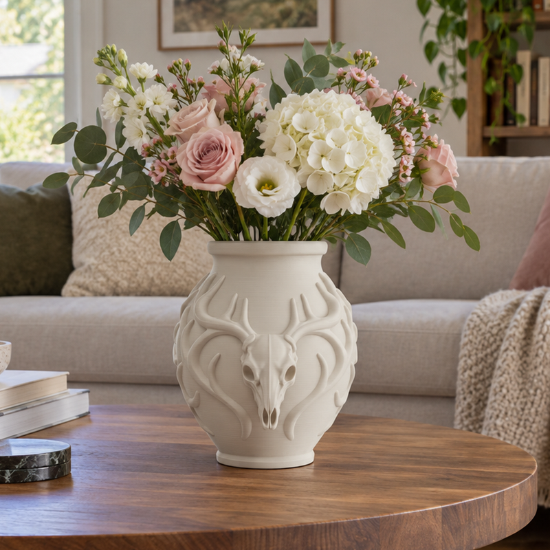 Deer Skull Antler Flower Vase by VASEE | 3D Printable Vases | Download ...