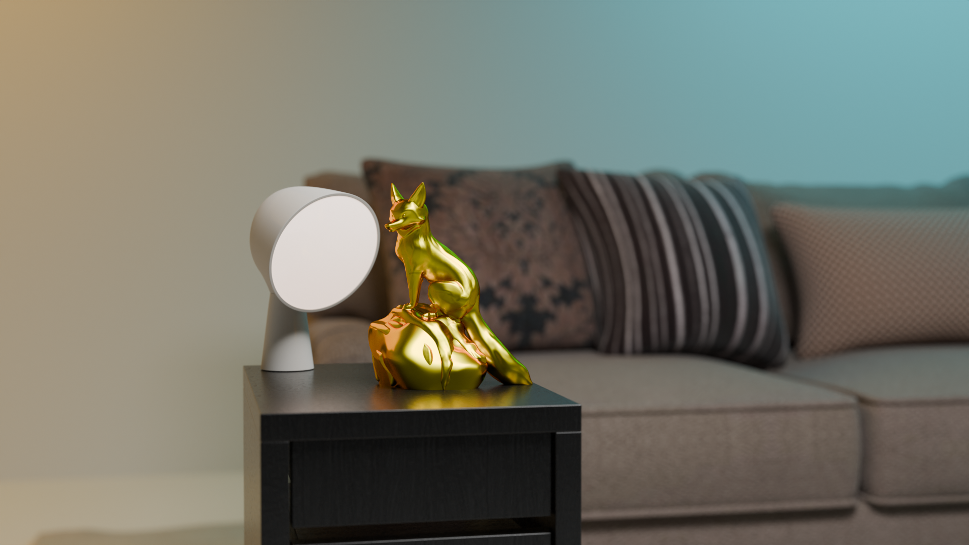 The Golden Fox on a Rock Decorative Statue