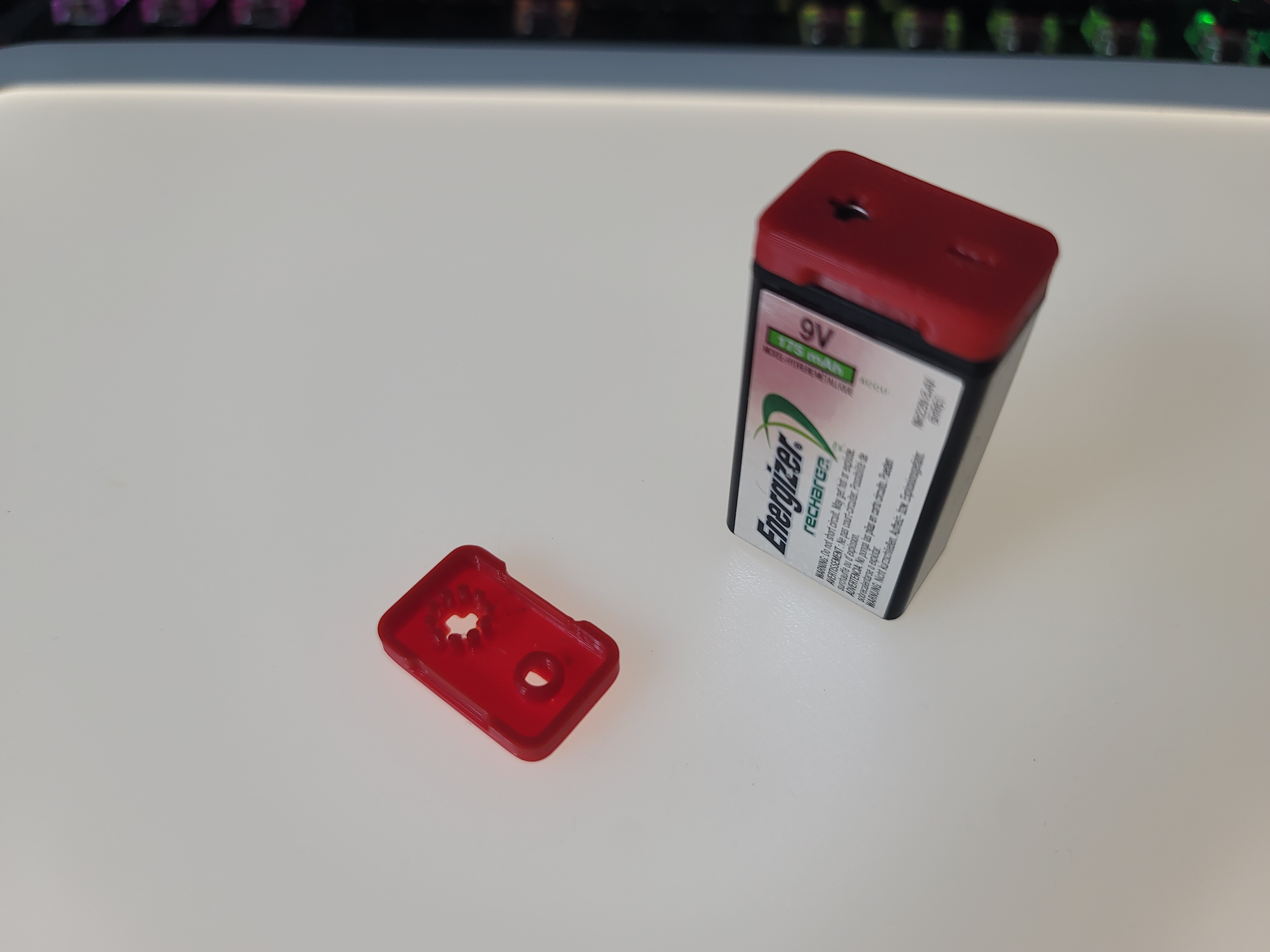 9V battery cap with walls and test lead holes