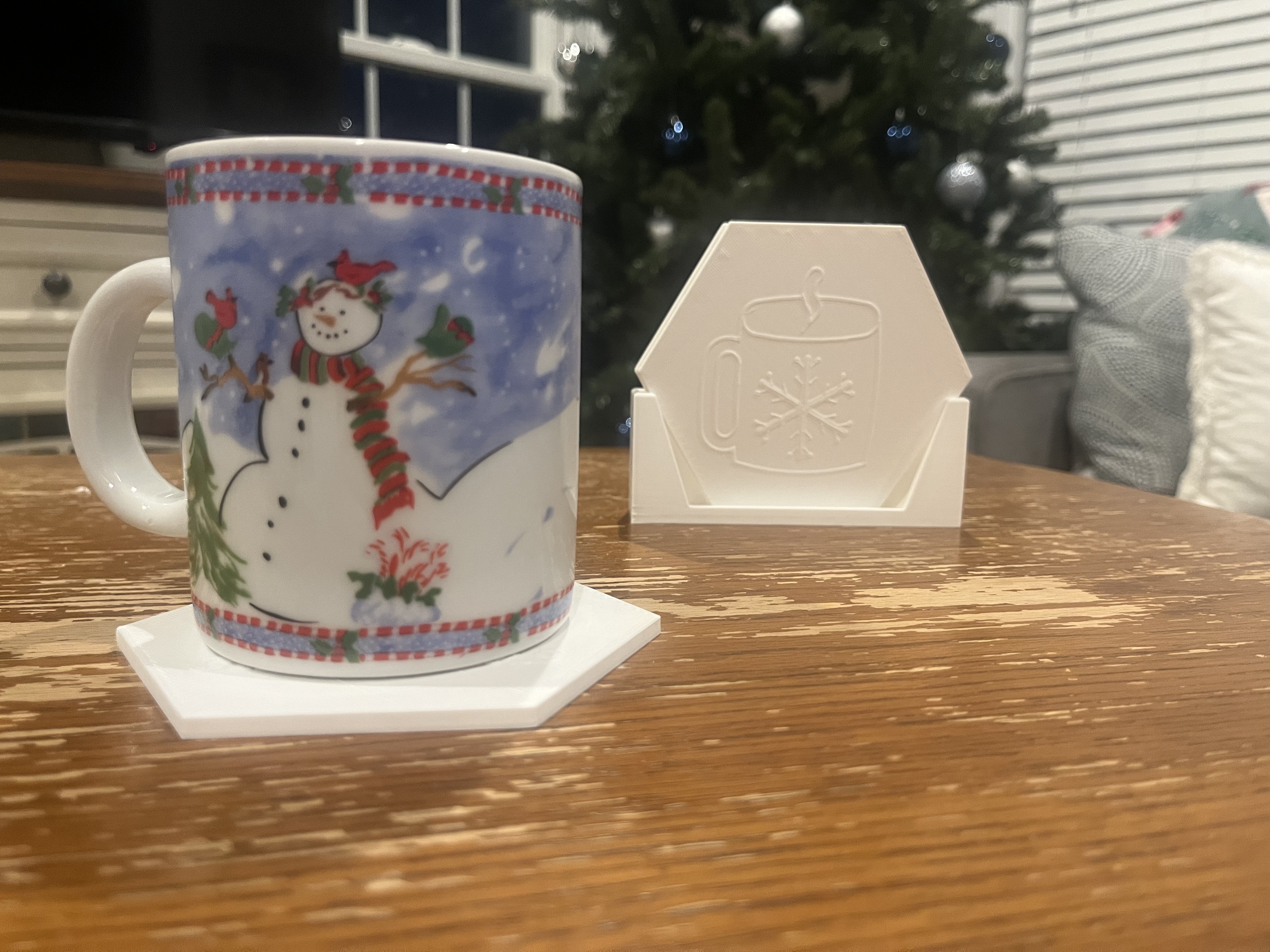 Holiday Hex Coaster Set (4 + Holder) – 3D Printed Christmas Drink Coasters