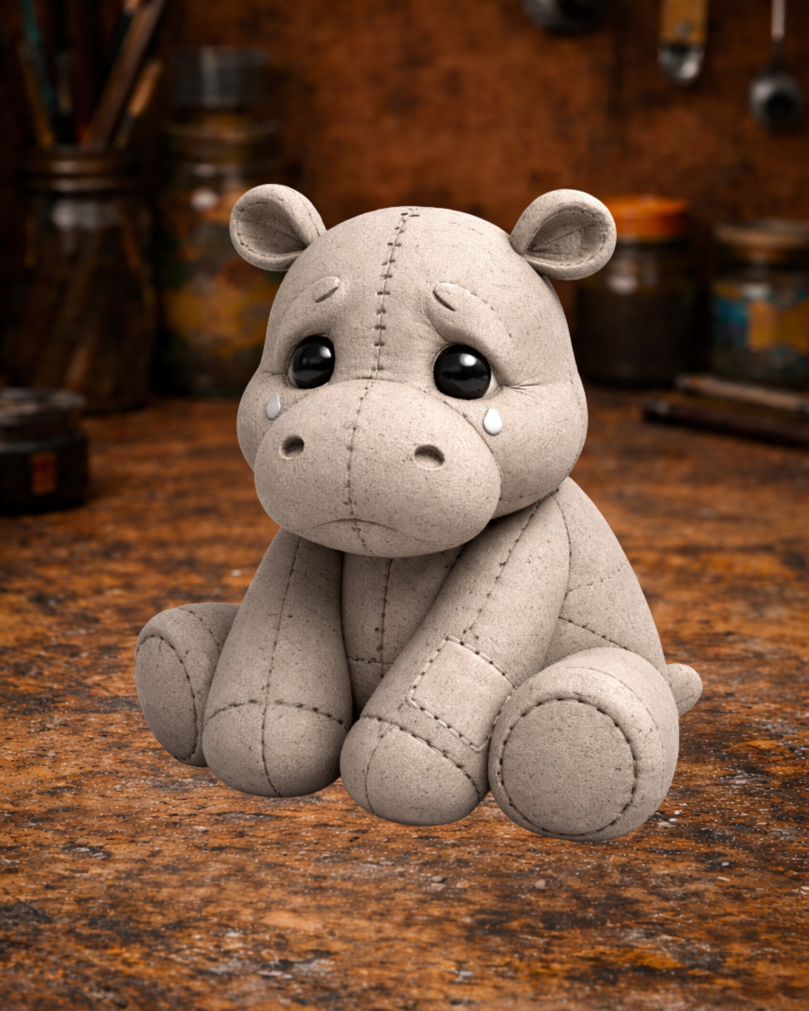 Sad Hippo Figurine – Cute Emotional Decor
