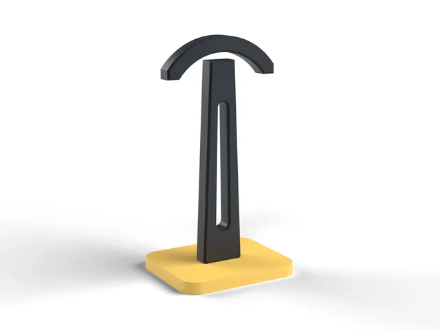 Headphone Stand - Curved Saddle, Slot-In Base, Prints Flat Without Supports (OpenSCAD)