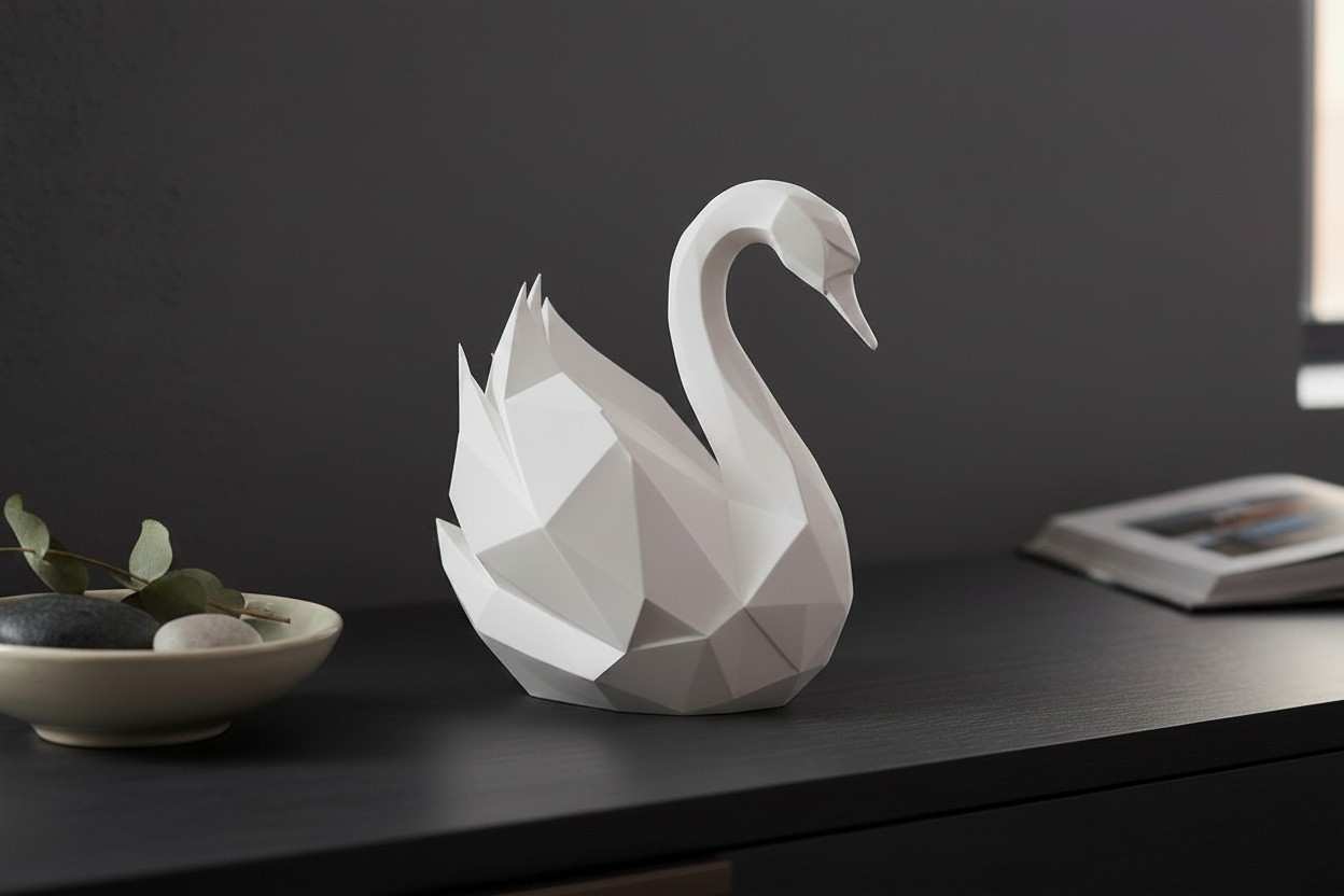 Graceful low poly swan sculpture