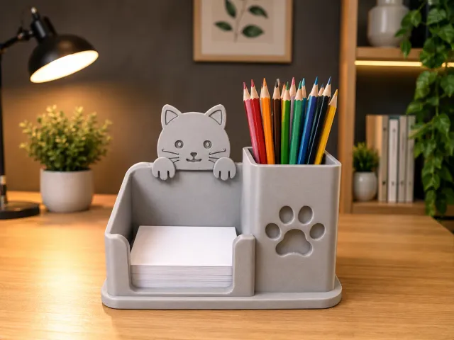 Cute Cat Desk Organizer 3D Print Decor Model