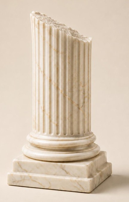 Broken Classical Column Sculpture – Fluted Greek/Roman Ruin Decor with Marble-Look Finish
