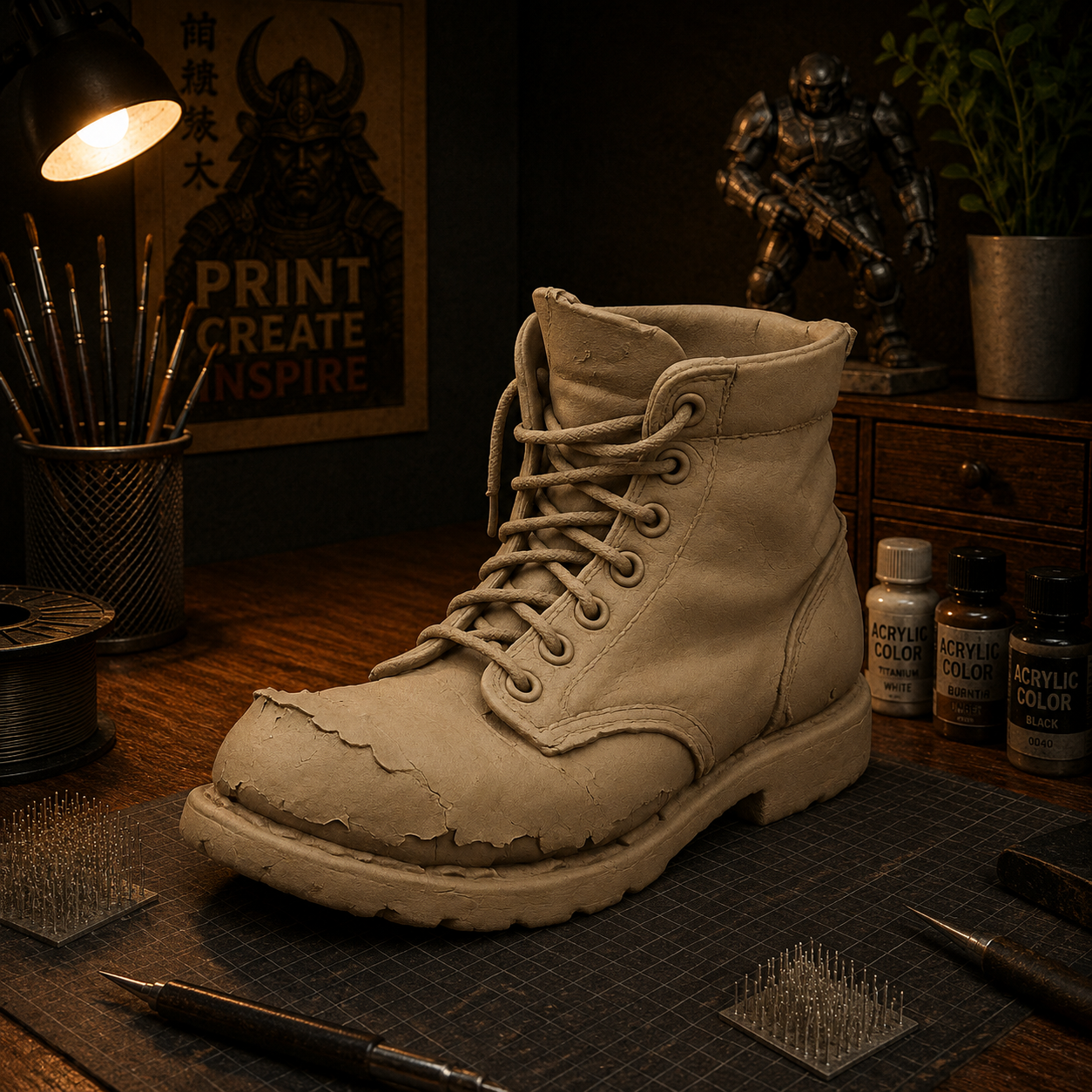 Worn Leather Boot – Vintage Work Boot Decor