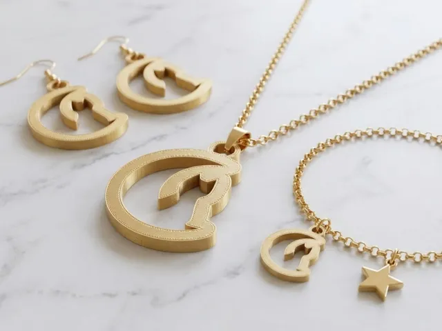 Elegant Silk Gold Cat & Crescent Moon Jewelry