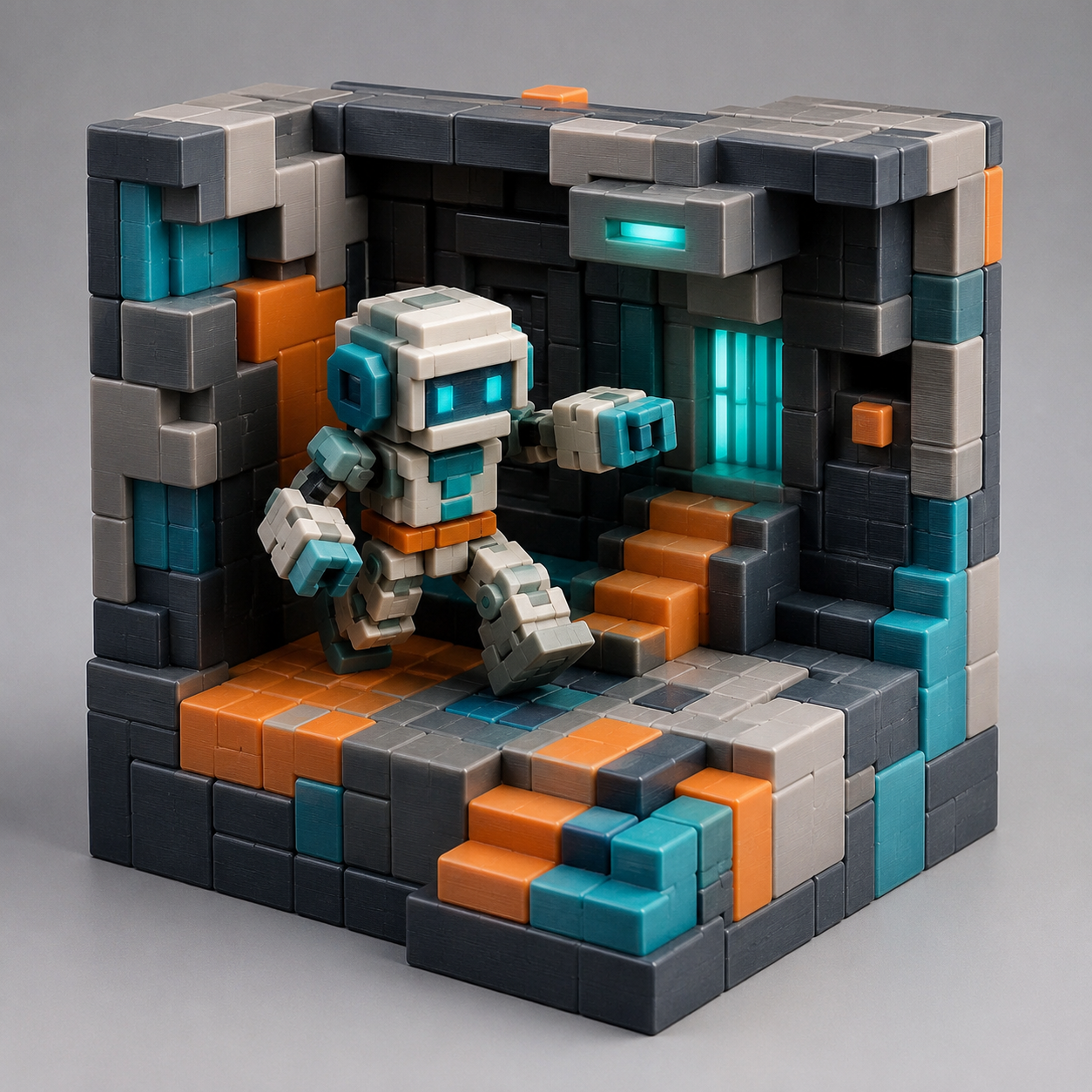 Blocky sci-fi diorama with robot model - Blocky sci-fi diorama mit Robotermodell