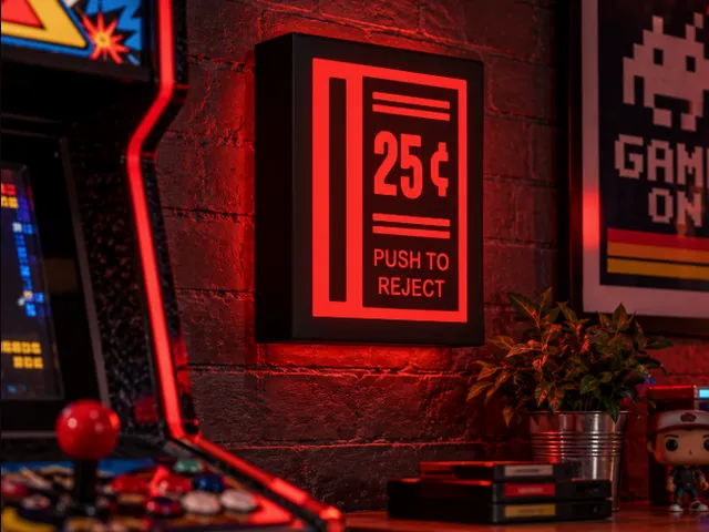 Title 25¢ Push to Reject Light Box | Retro Arcade Wall Decor | Multicolor
